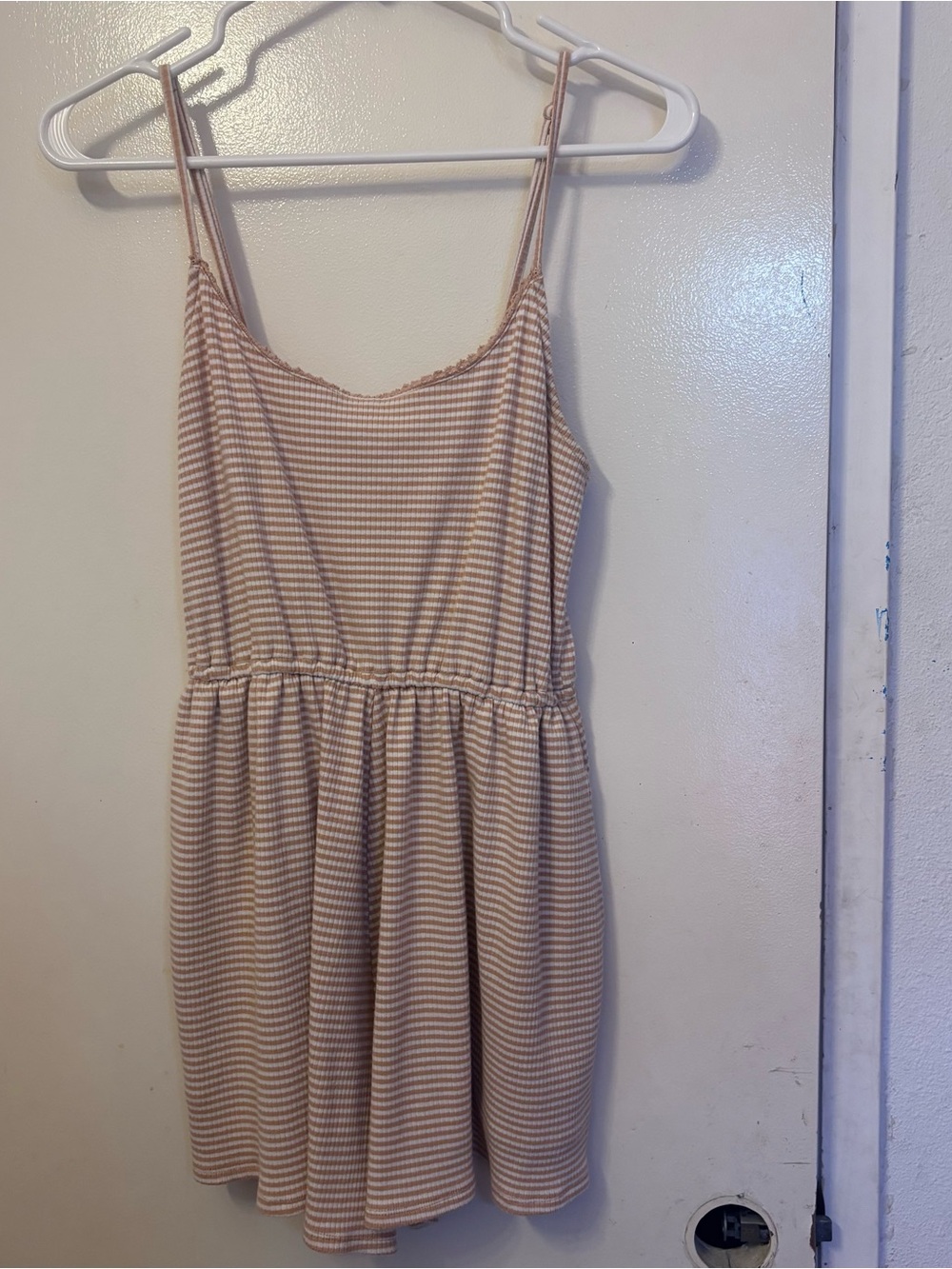 American Eagle Outfitters Cream Striped Spaghetti-Strap Romper